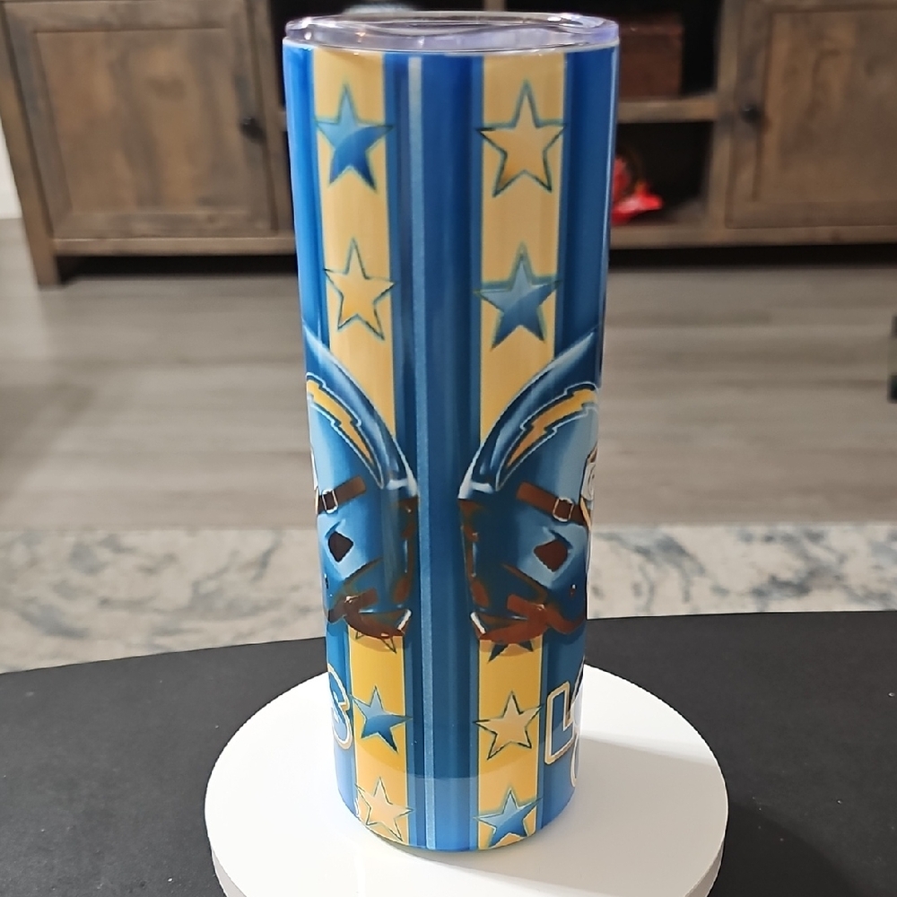 CUSTOM STAINLESS Blue and Gold Star Chargers Tumbler